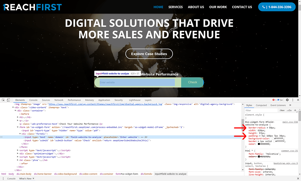 Reach First input field